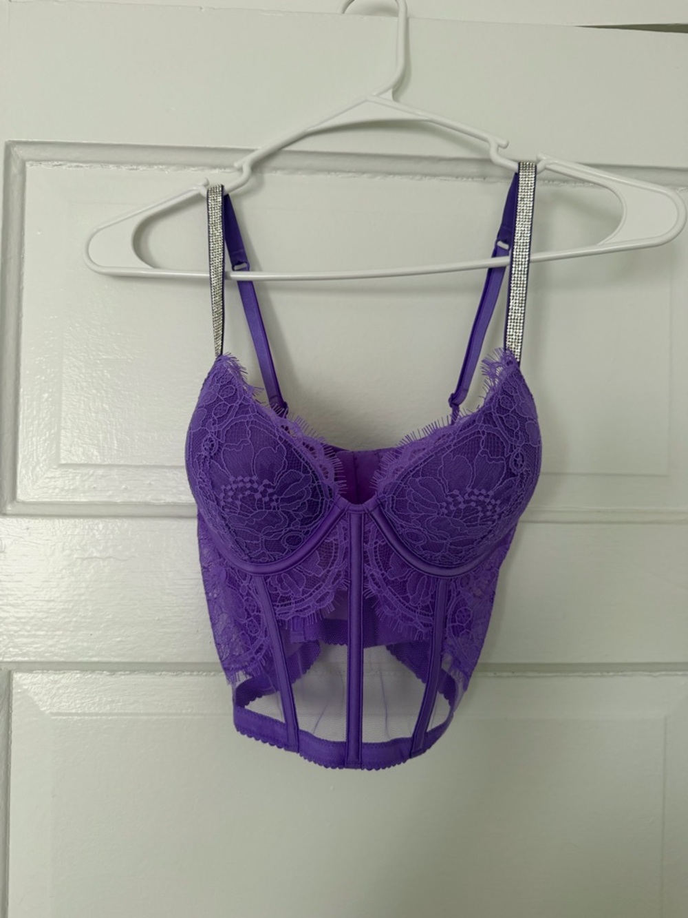 Victoria's Secret Purple Lace Bustier with Rhinestone Straps